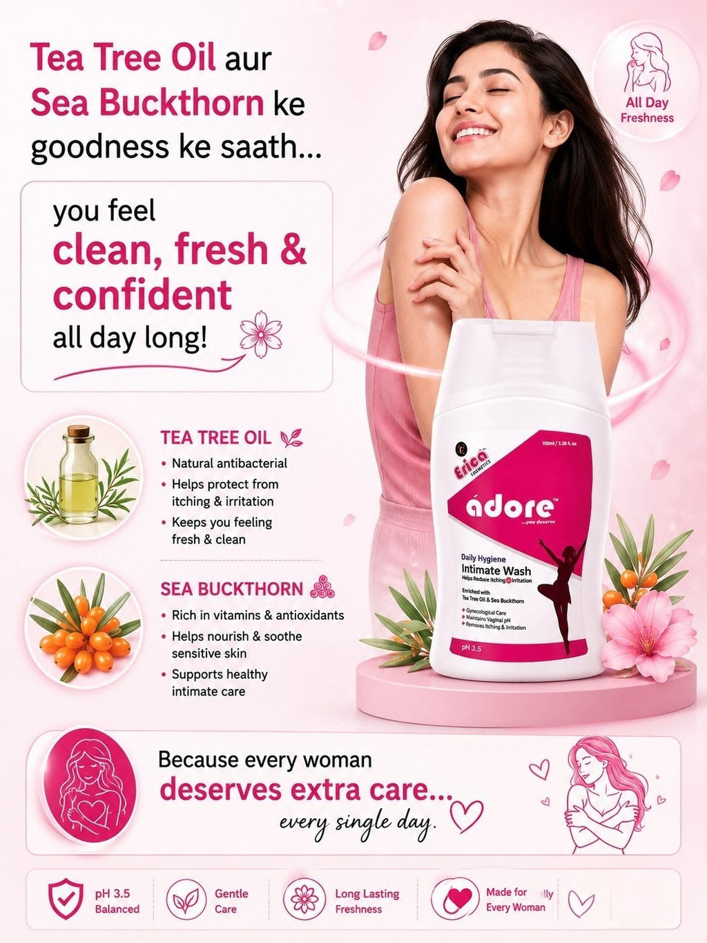 Pack of #4 ádore Daily Hygeine Intimate Wash (pH 3.5)